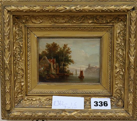 19th century English School, oil on wooden panel, Estuary landscape, 7 x 10cm